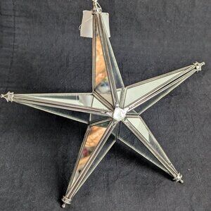 Vintage Pottery Barn Faceted Mirror Star Ornament Victorian Tiffany Style 8"